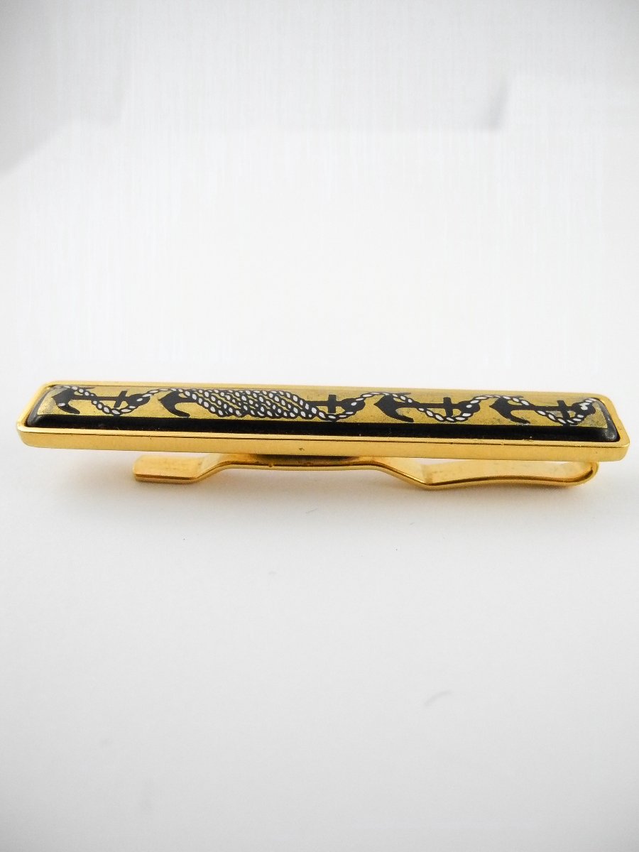 Hermès Tie Clip, Enamel, Nautical Motif, Anchors And Ropes On Gold-plated Metal-photo-6