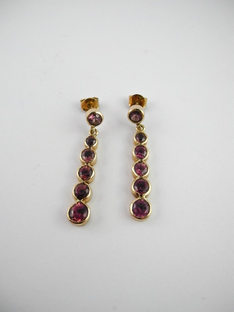 Dangle Earrings With Lines Of Purple-pink Spinels On Yellow Gold-photo-3