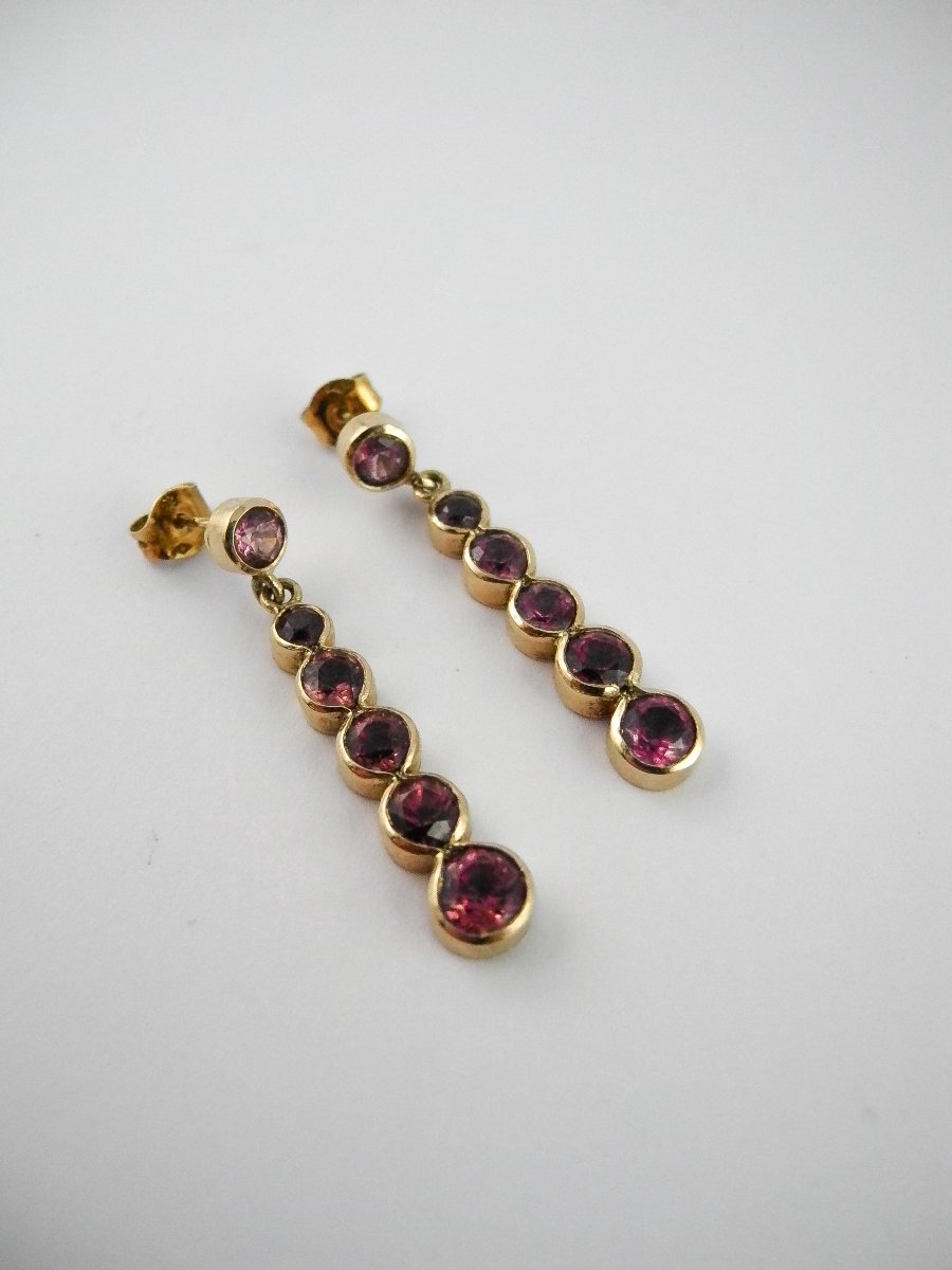 Dangle Earrings With Lines Of Purple-pink Spinels On Yellow Gold-photo-4