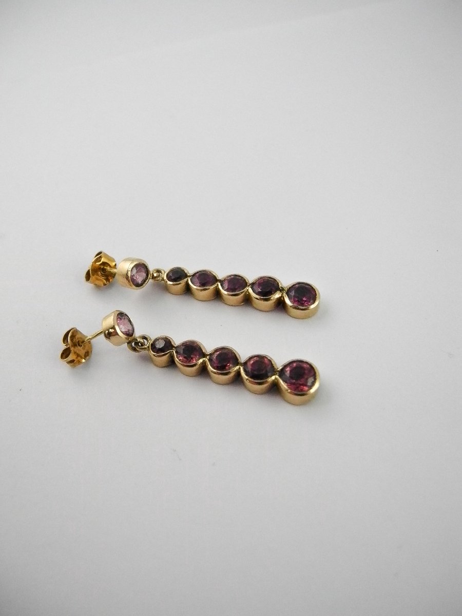 Dangle Earrings With Lines Of Purple-pink Spinels On Yellow Gold-photo-5