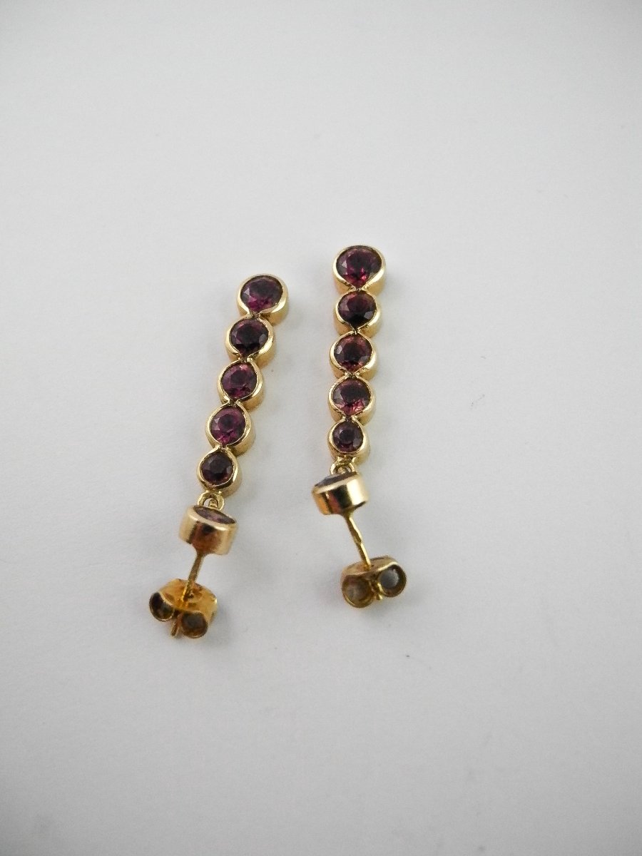 Dangle Earrings With Lines Of Purple-pink Spinels On Yellow Gold-photo-6