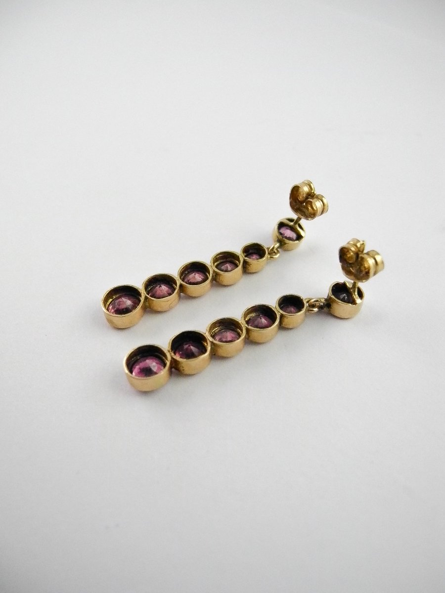 Dangle Earrings With Lines Of Purple-pink Spinels On Yellow Gold-photo-7
