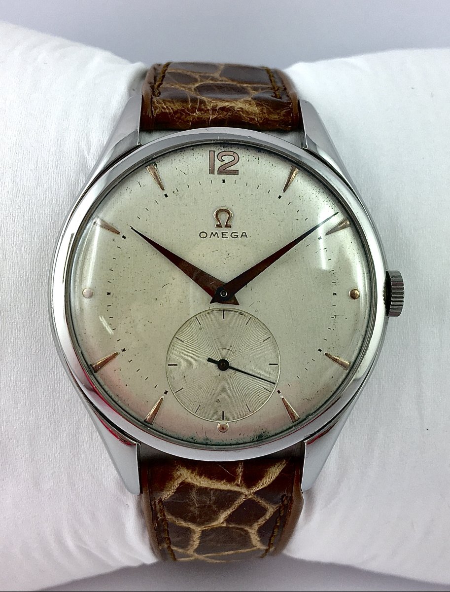 Omega Grande Ouverture 1950s Mechanical Watch, Steel On Leather-photo-2