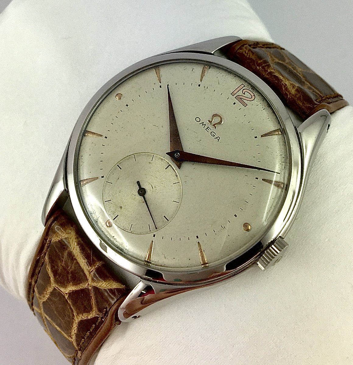 Omega Grande Ouverture 1950s Mechanical Watch, Steel On Leather-photo-3