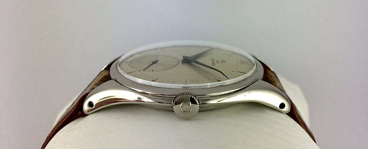Omega Grande Ouverture 1950s Mechanical Watch, Steel On Leather-photo-4