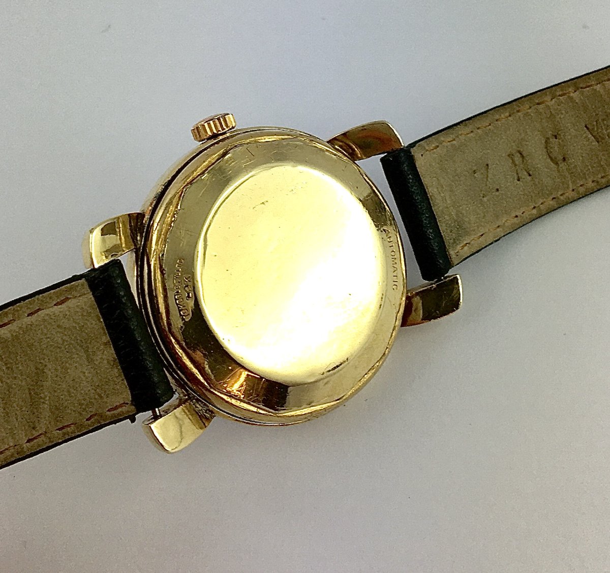 Lecoultre Powermatic Automatic Watch, Black Dial, Power Reserve, 1950s Style, Gold-filled Leather Strap-photo-4