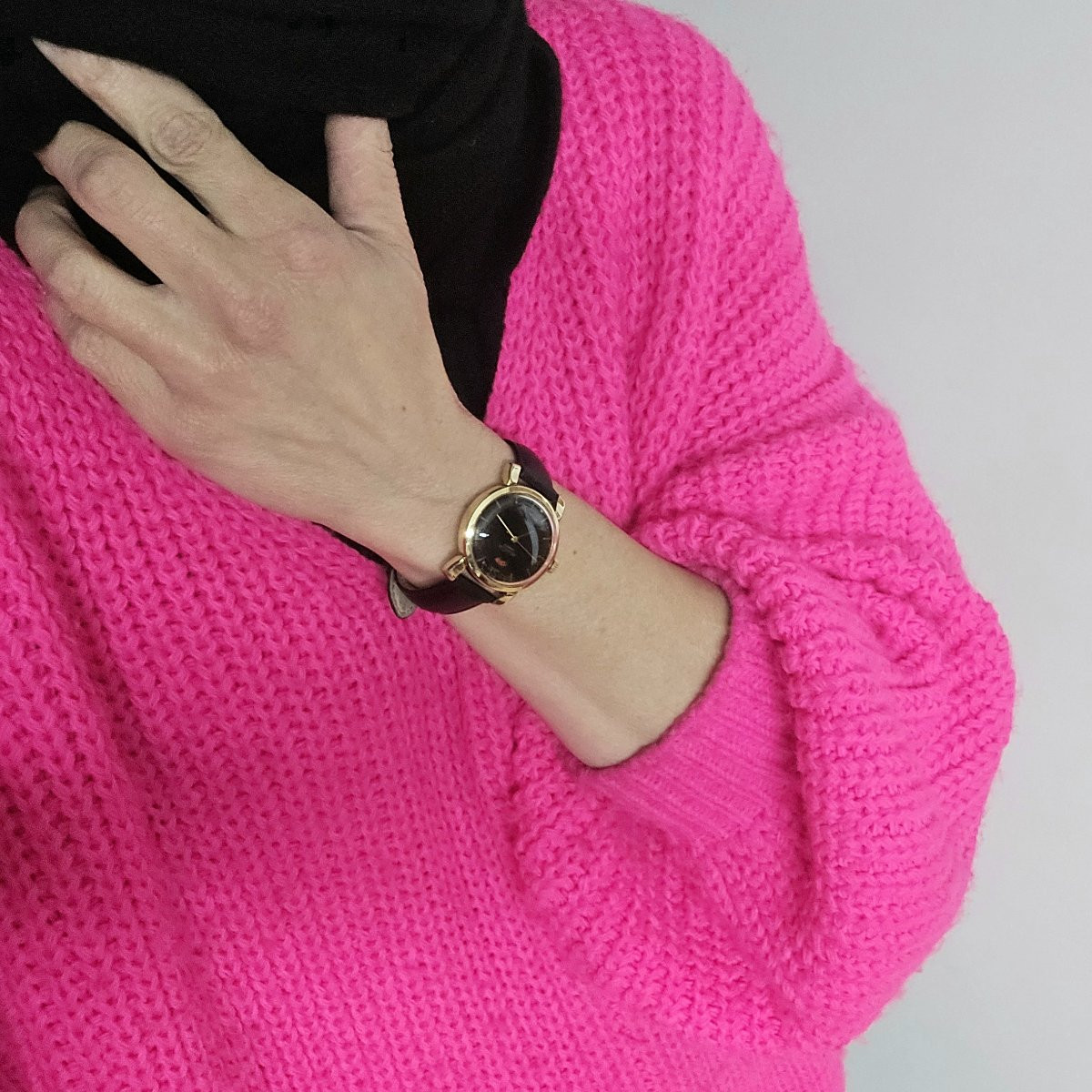 Lecoultre Powermatic Automatic Watch, Black Dial, Power Reserve, 1950s Style, Gold-filled Leather Strap-photo-7