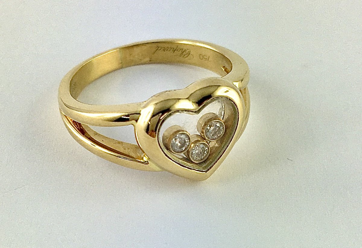 Chopard Happy Diamond Heart Ring In Yellow Gold And Moving Diamonds-photo-2
