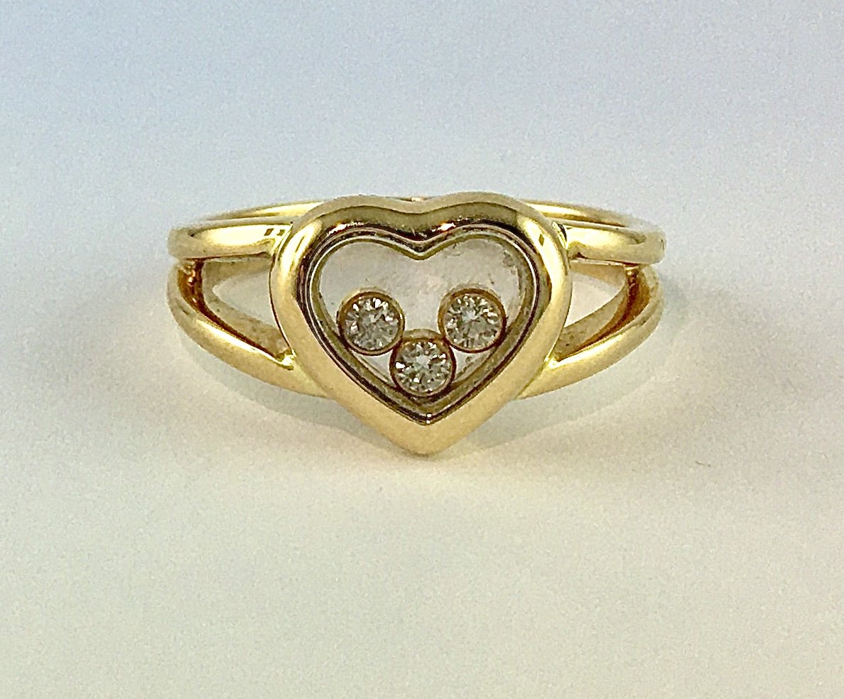 Chopard Happy Diamond Heart Ring In Yellow Gold And Moving Diamonds-photo-3