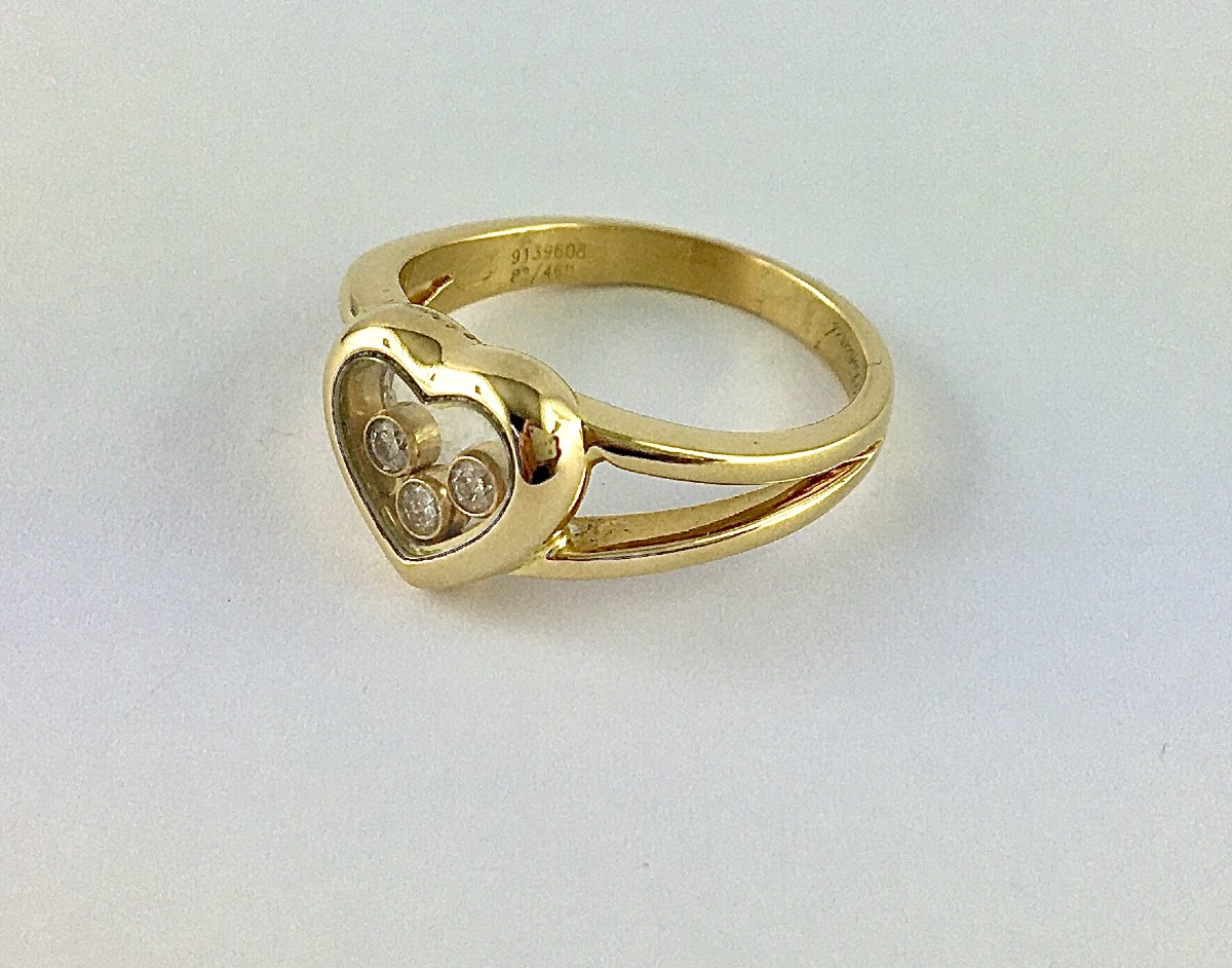 Chopard Happy Diamond Heart Ring In Yellow Gold And Moving Diamonds-photo-1