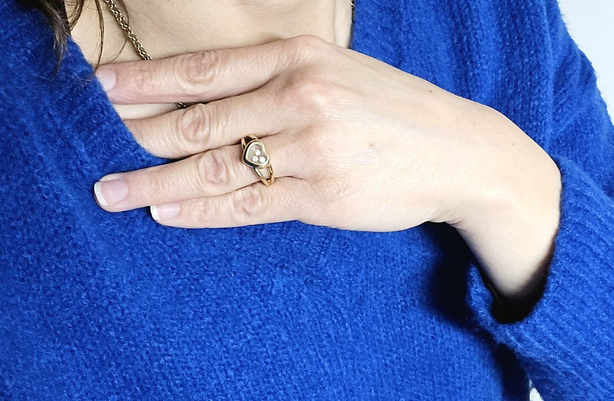 Chopard Happy Diamond Heart Ring In Yellow Gold And Moving Diamonds-photo-8