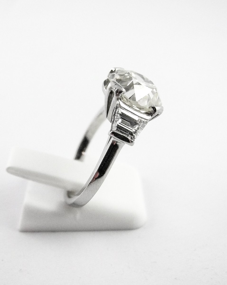 Bague Solitaire Style Art Déco Diamant Taille Ancienne 3,95 ct Et Diamants Teppers Sur Platine-photo-4