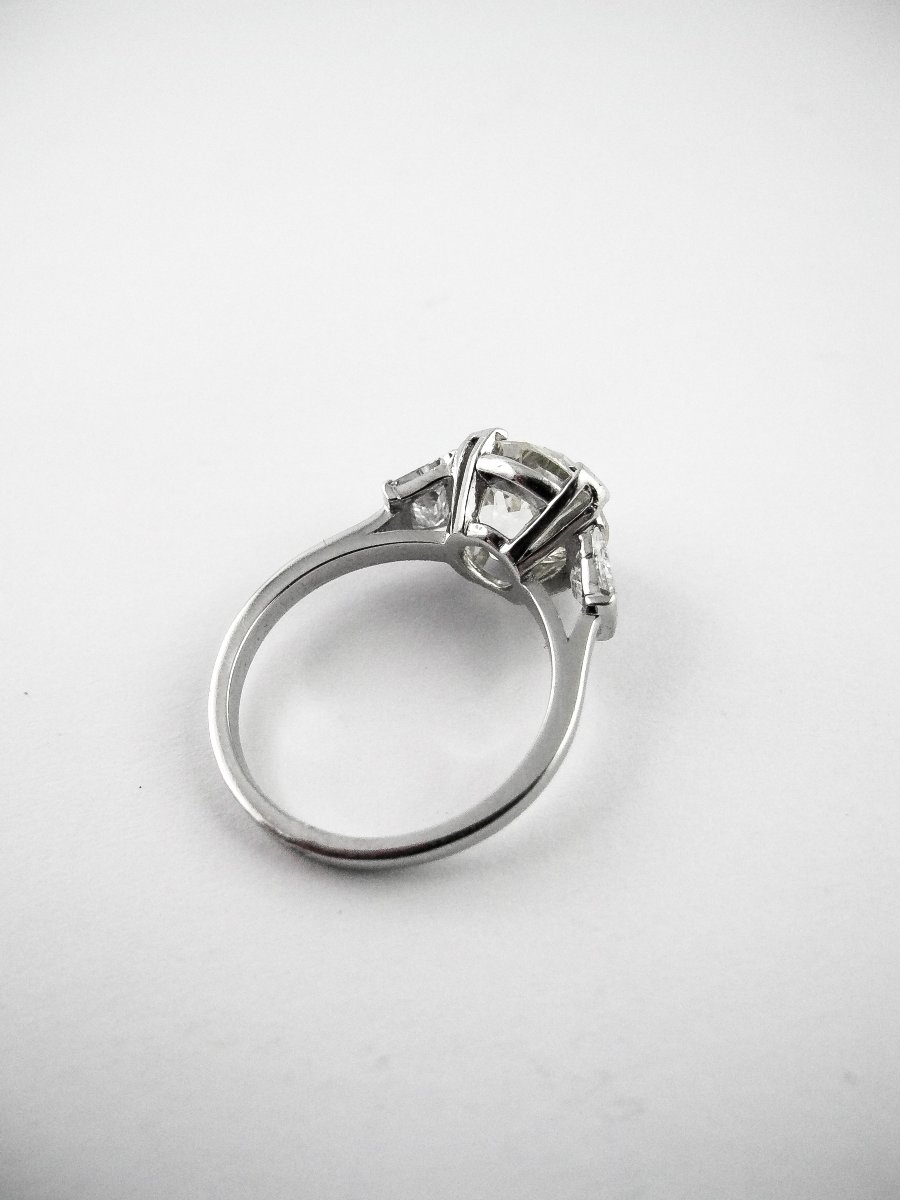 Bague Solitaire Style Art Déco Diamant Taille Ancienne 3,95 ct Et Diamants Teppers Sur Platine-photo-5