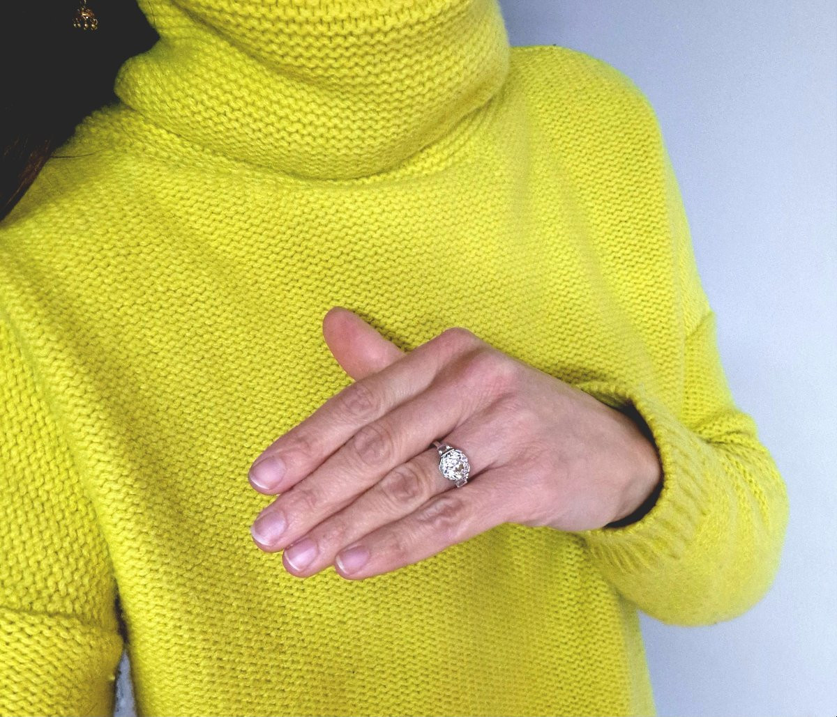 Bague Solitaire Style Art Déco Diamant Taille Ancienne 3,95 ct Et Diamants Teppers Sur Platine-photo-7