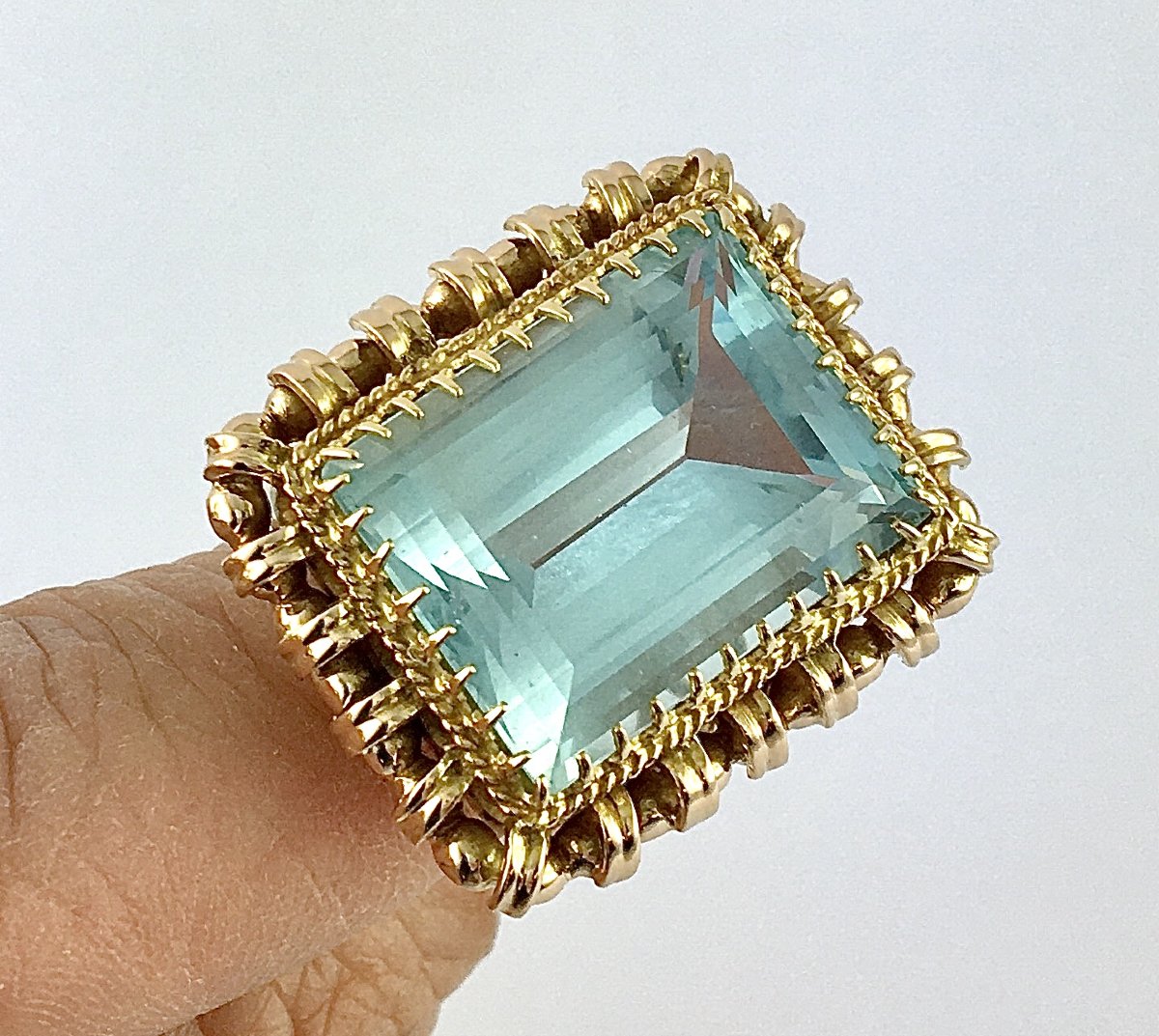 Bague de Cocktail Aigue-marine Sur Or Rose Années 50-photo-2