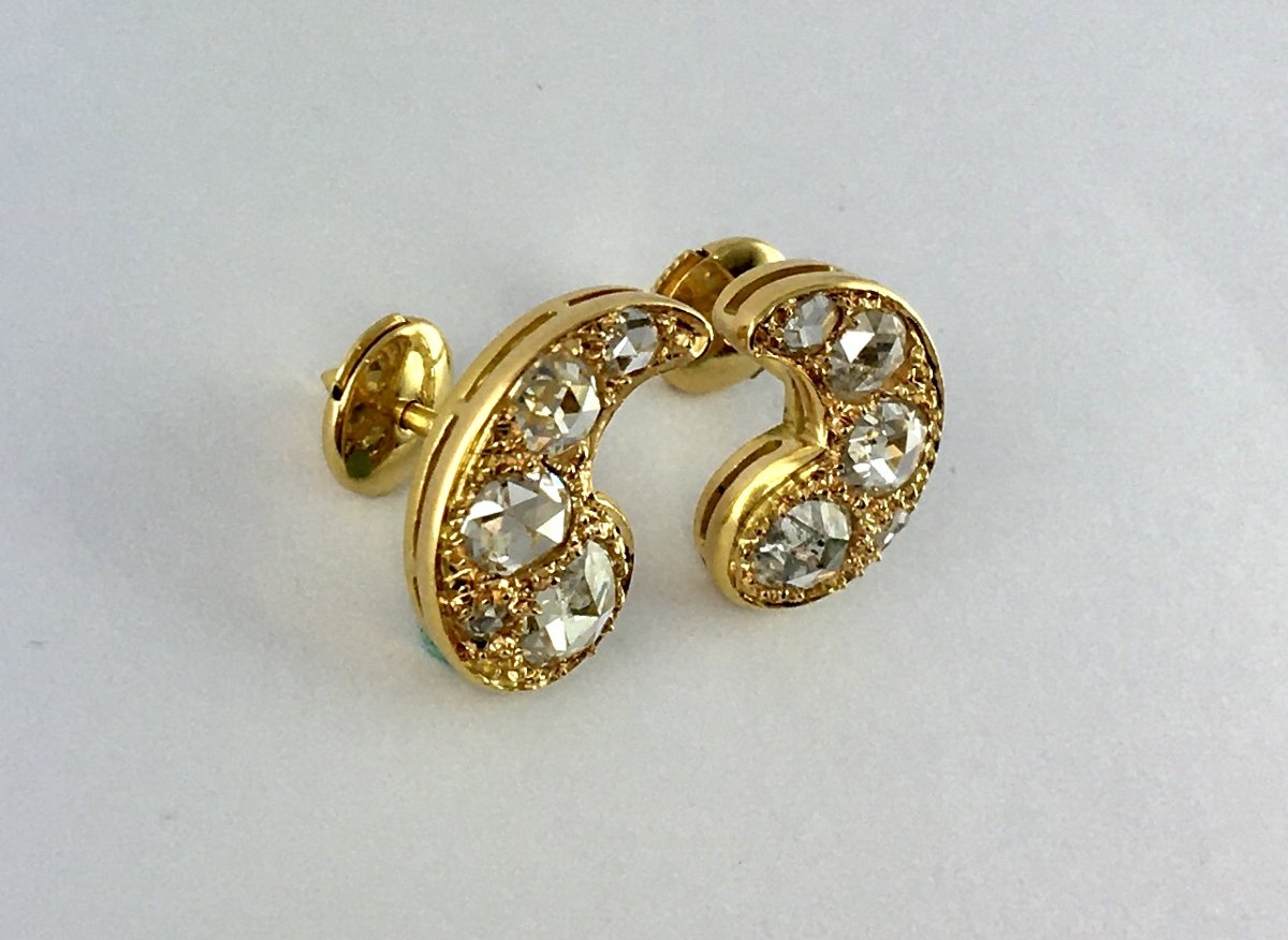 Boucles d’Oreilles Motif Cachemire Diamants Tailles Rose sur Or Jaune -photo-3