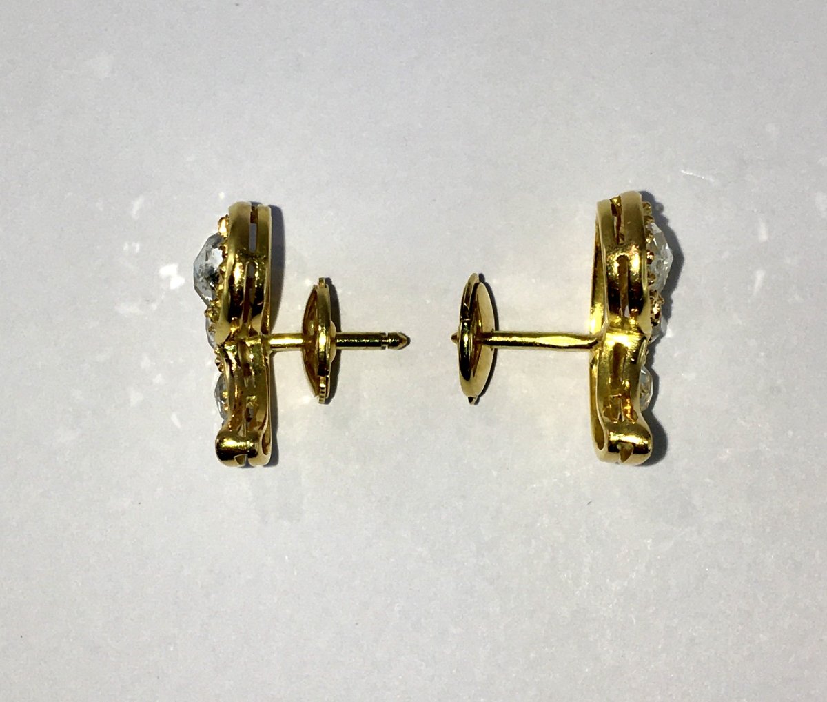 Boucles d’Oreilles Motif Cachemire Diamants Tailles Rose sur Or Jaune -photo-5