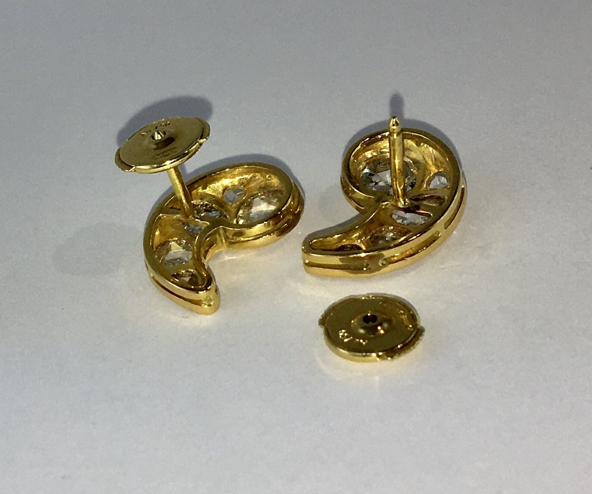 Boucles d’Oreilles Motif Cachemire Diamants Tailles Rose sur Or Jaune -photo-6
