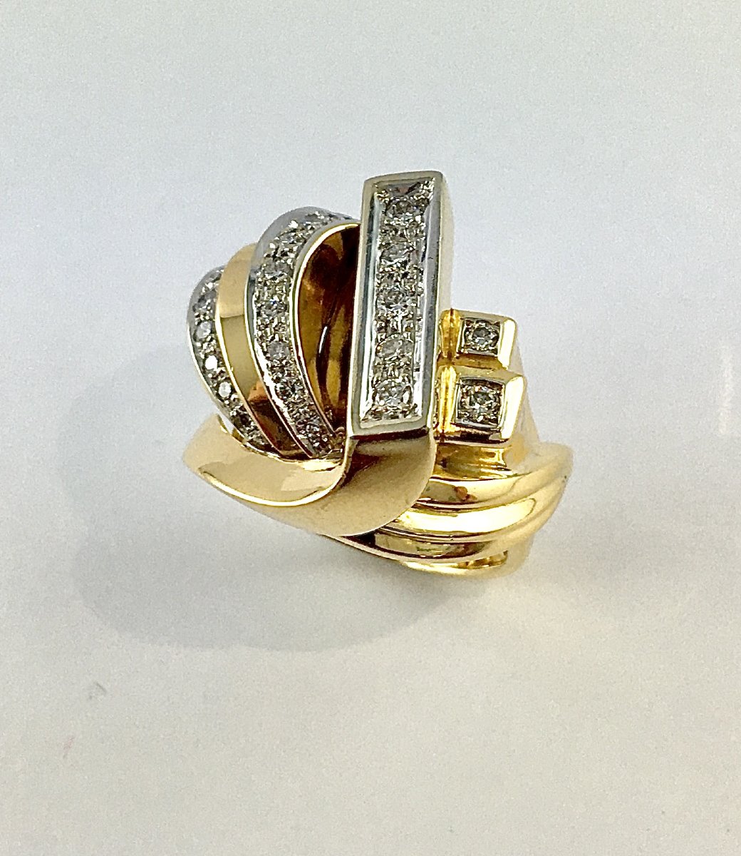 Bague Style Tank Diamants Sur Ors Rose Et Blanc-photo-3