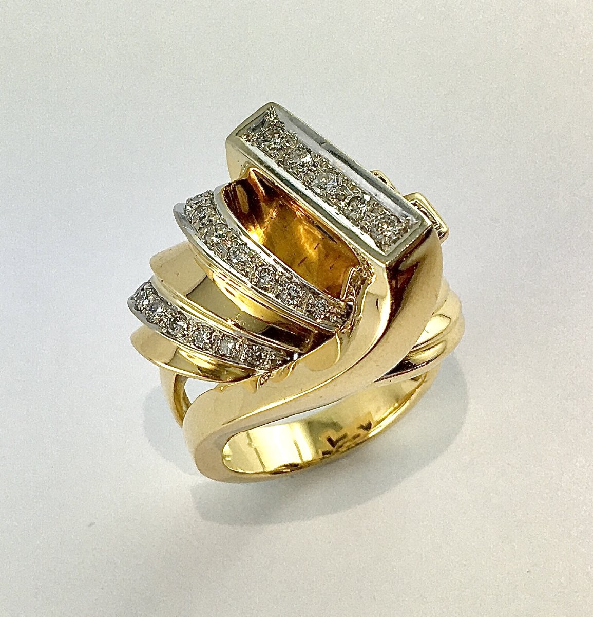 Bague Style Tank Diamants Sur Ors Rose Et Blanc-photo-4