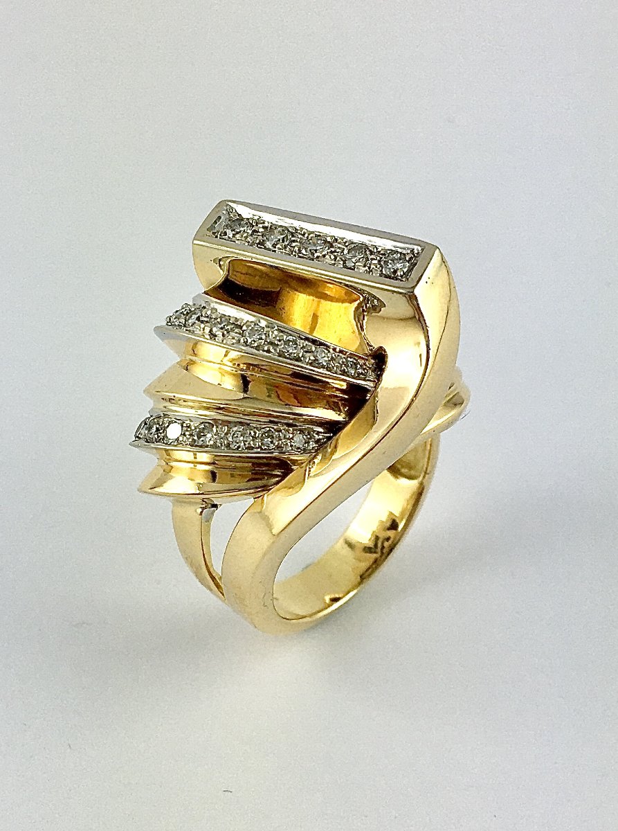 Bague Style Tank Diamants Sur Ors Rose Et Blanc-photo-1