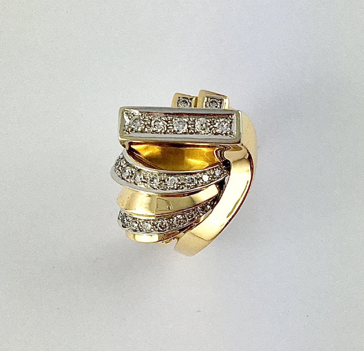 Bague Style Tank Diamants Sur Ors Rose Et Blanc-photo-2