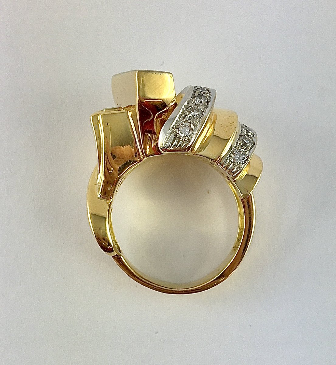 Bague Style Tank Diamants Sur Ors Rose Et Blanc-photo-5