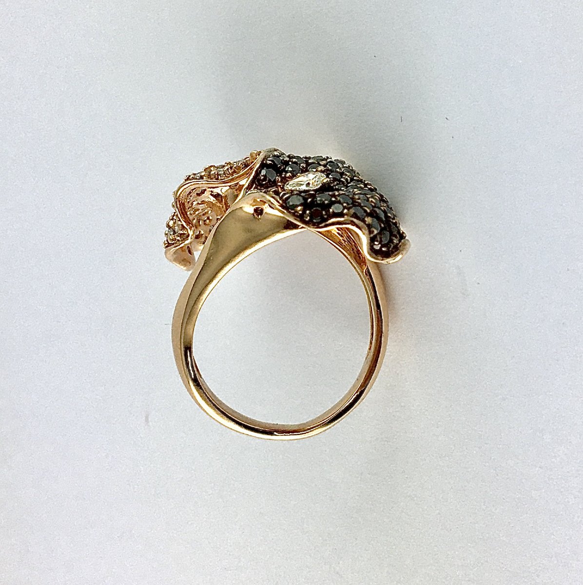 Bague Fleurs en Toi et Moi Bicolore Diamants Noirs  Et Blancs sur Or Rose-photo-4