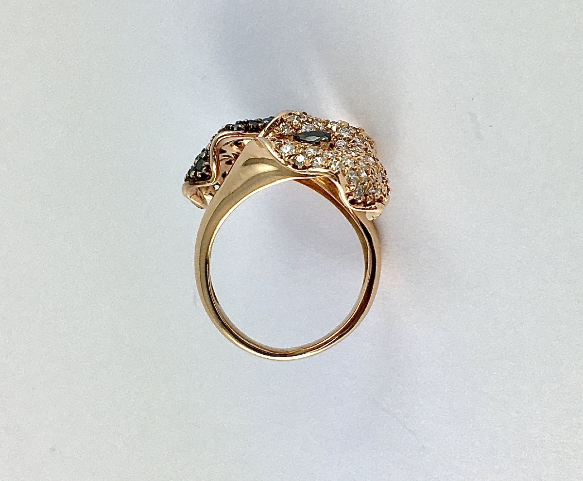 Bague Fleurs en Toi et Moi Bicolore Diamants Noirs  Et Blancs sur Or Rose-photo-5