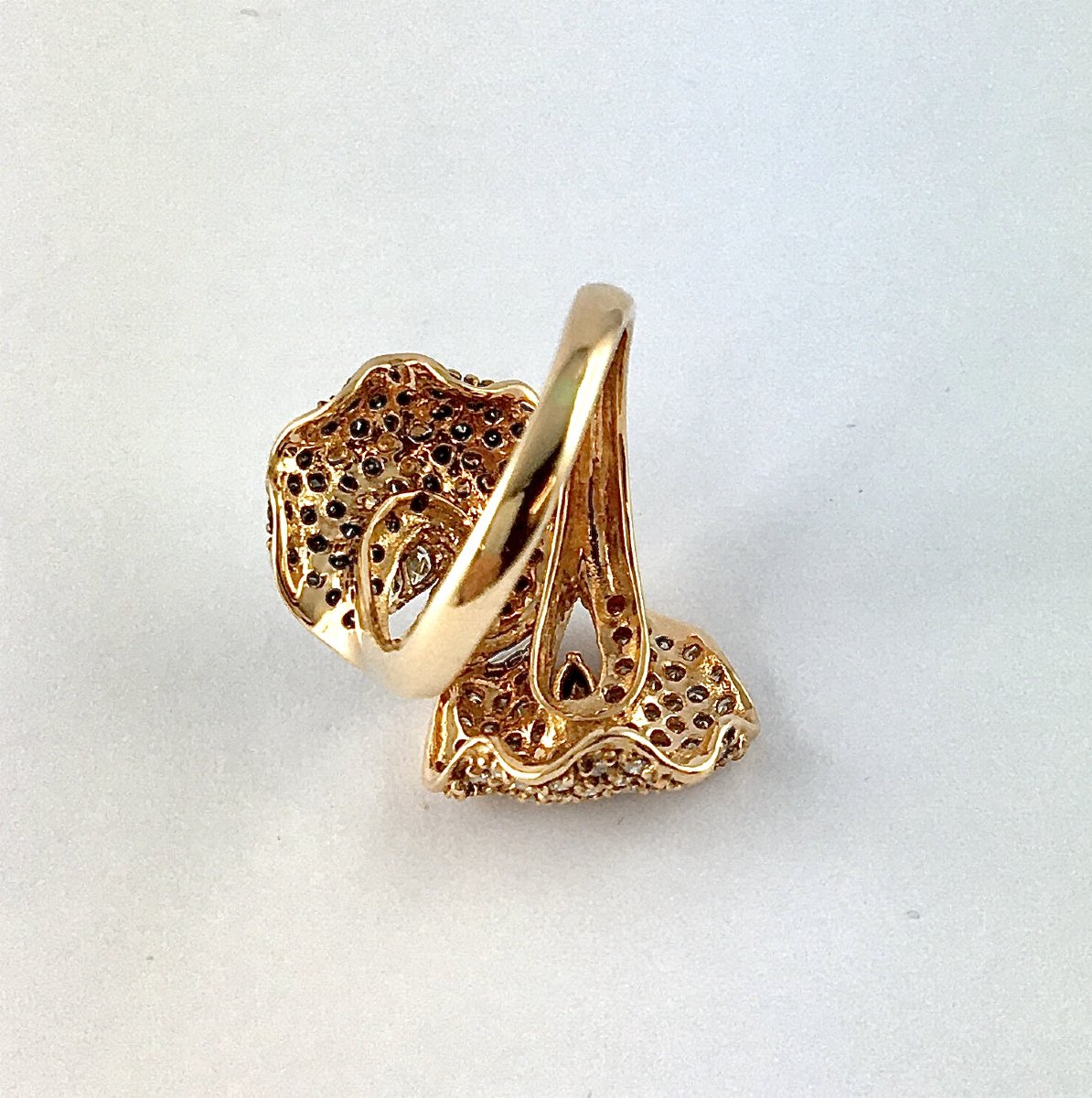 Bague Fleurs en Toi et Moi Bicolore Diamants Noirs  Et Blancs sur Or Rose-photo-6