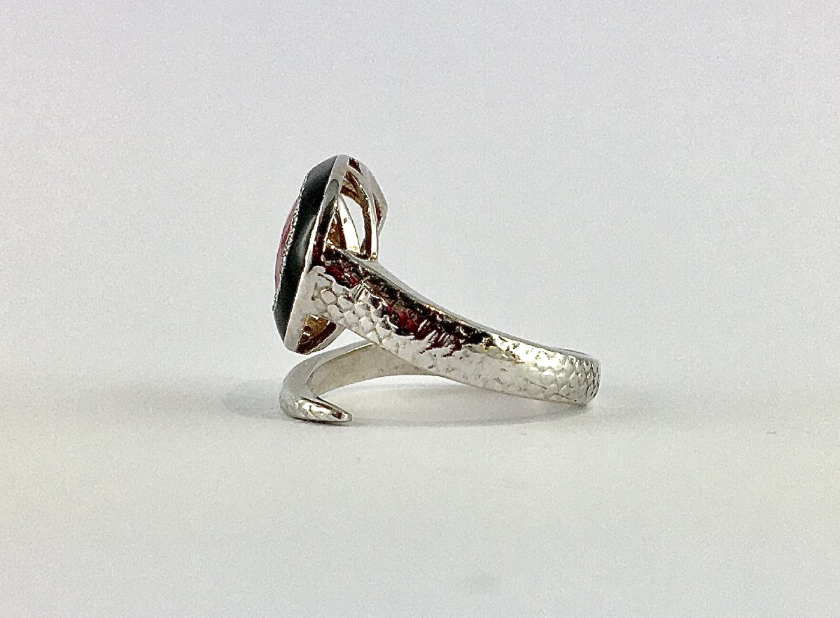 Bague Serpent Rubis Poire, Email Noir et Diamants sur Or Blanc-photo-4