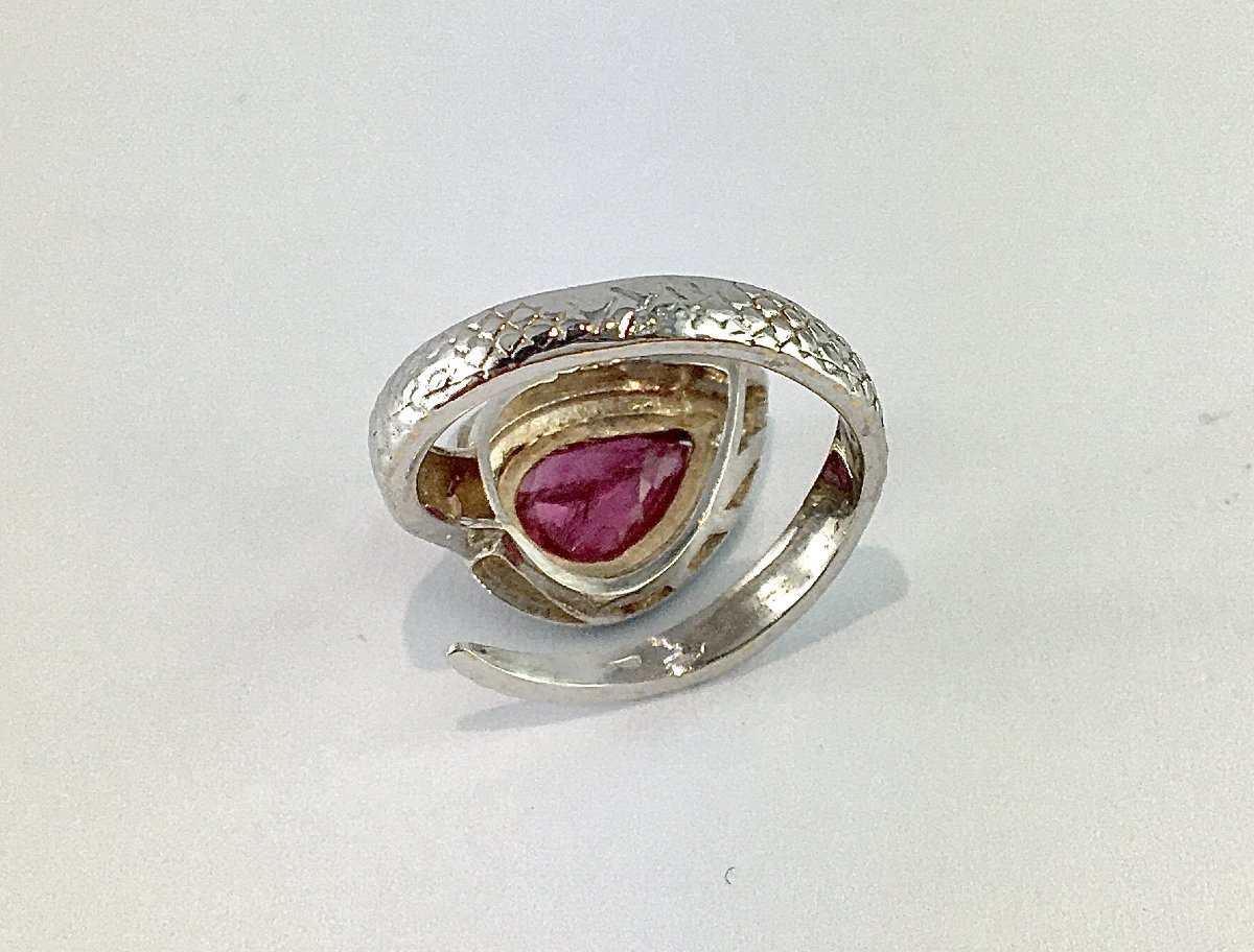 Bague Serpent Rubis Poire, Email Noir et Diamants sur Or Blanc-photo-6