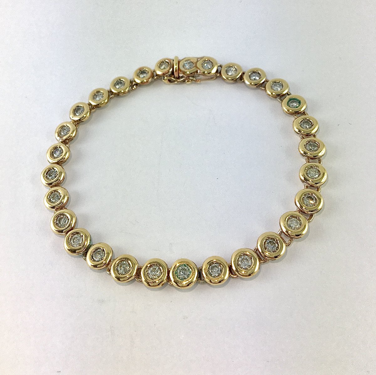Bracelet Ligne Diamants Sertis Clos sur Or Jaune -photo-2