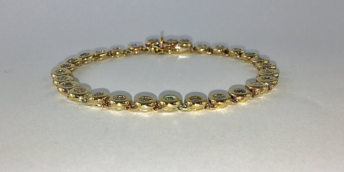 Bracelet Ligne Diamants Sertis Clos sur Or Jaune -photo-1