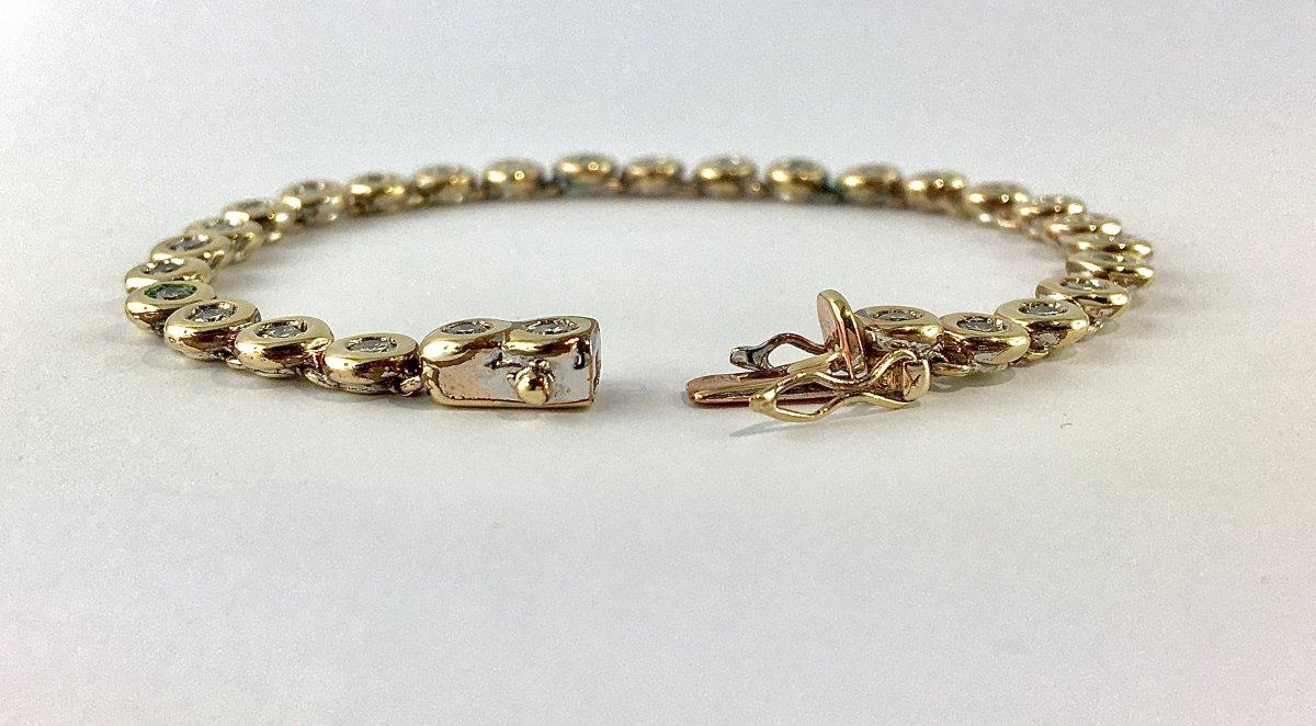 Bracelet Ligne Diamants Sertis Clos sur Or Jaune -photo-2