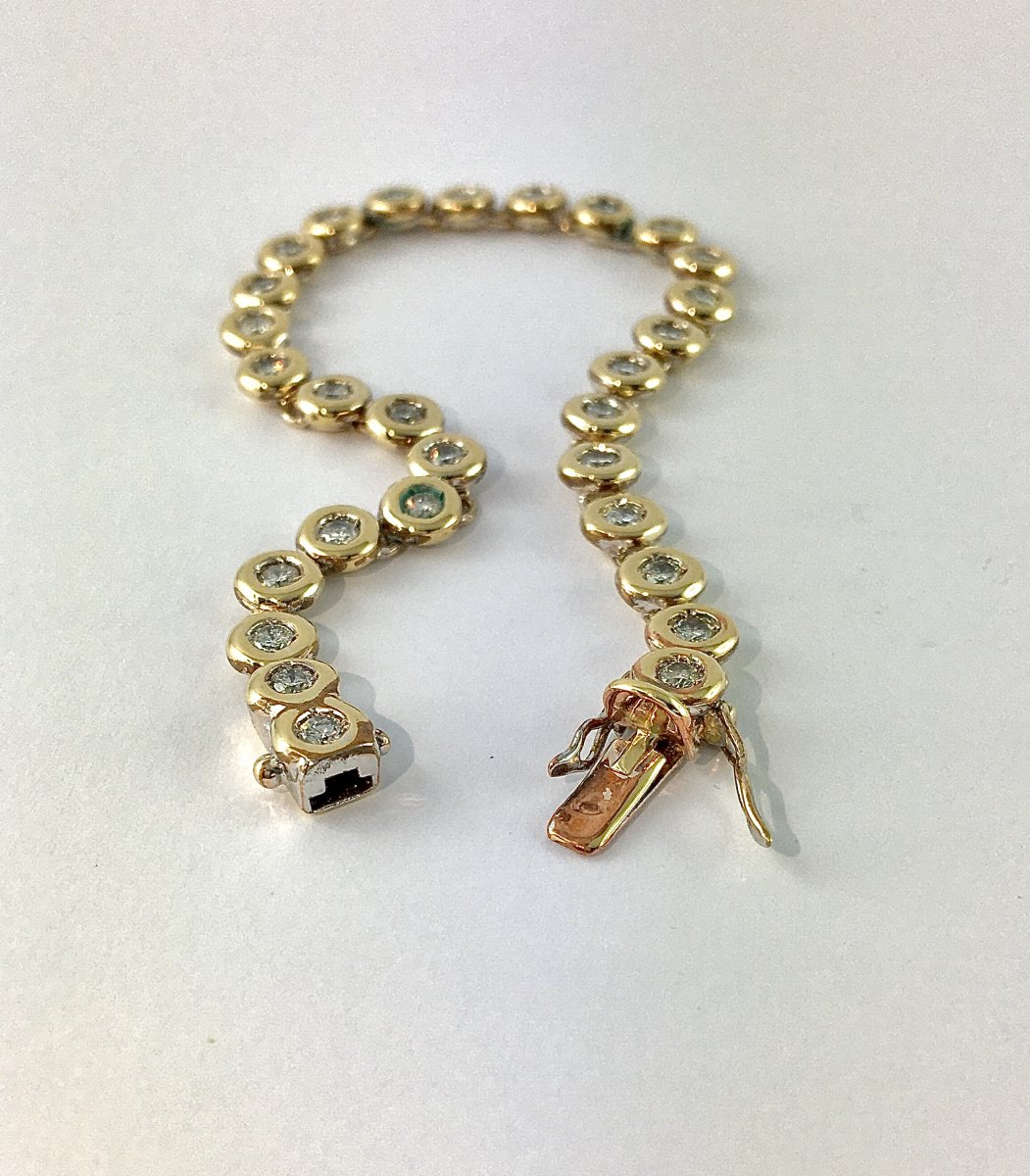 Bracelet Ligne Diamants Sertis Clos sur Or Jaune -photo-3