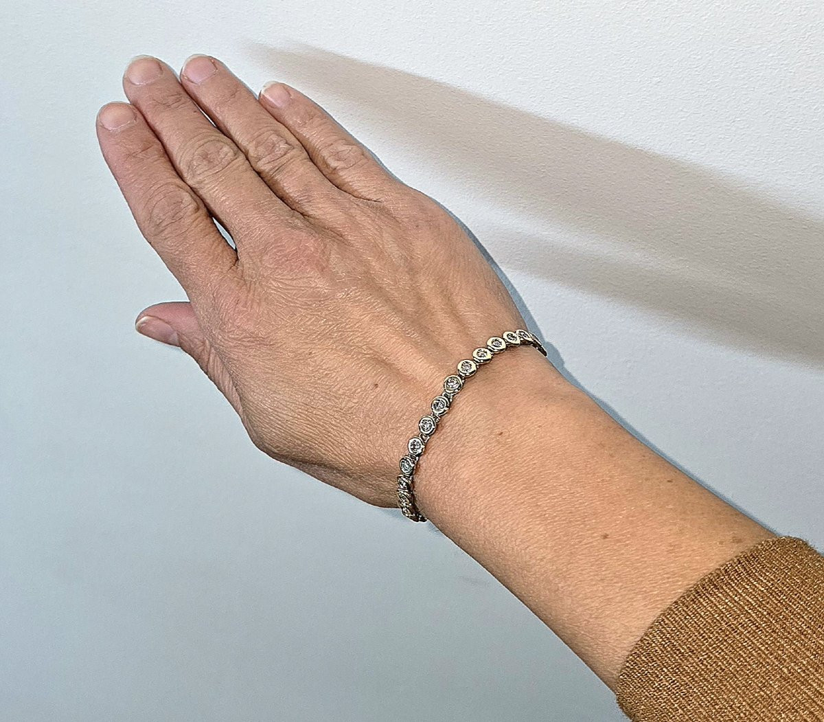 Bracelet Ligne Diamants Sertis Clos sur Or Jaune -photo-6