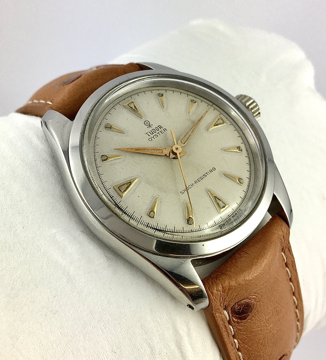 Tudor Oyster Small Rose Mechanical Hand-wound Watch, Year 1955, Steel On Leather-photo-4