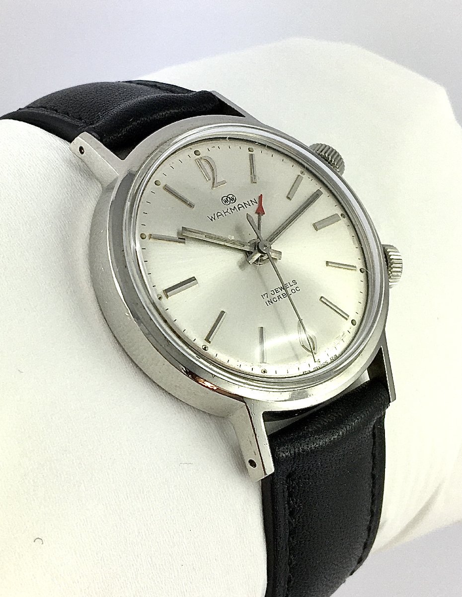 Wakmann Mechanical Watch With Alarm, 1950s Style, Steel On Leather -photo-2