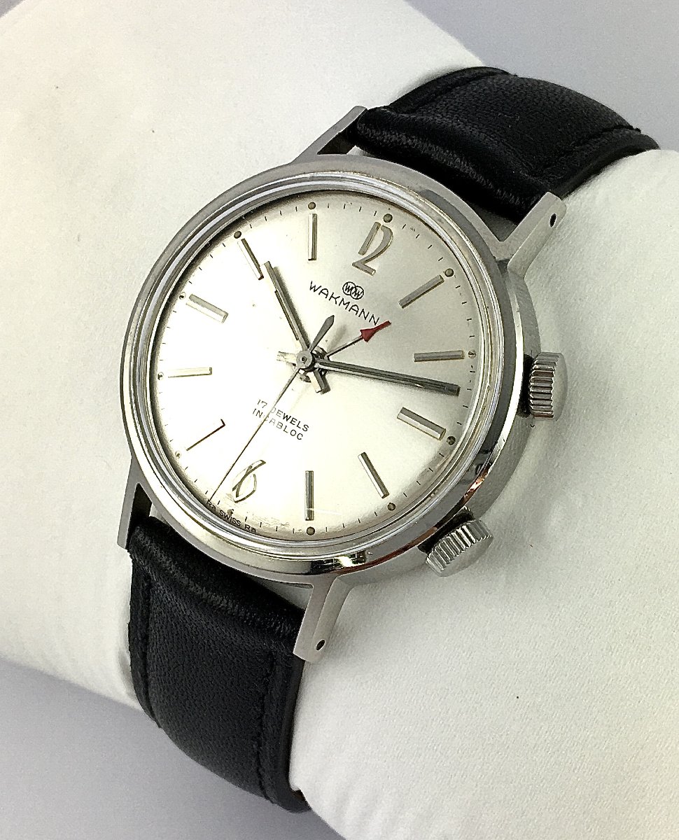 Wakmann Mechanical Watch With Alarm, 1950s Style, Steel On Leather -photo-4