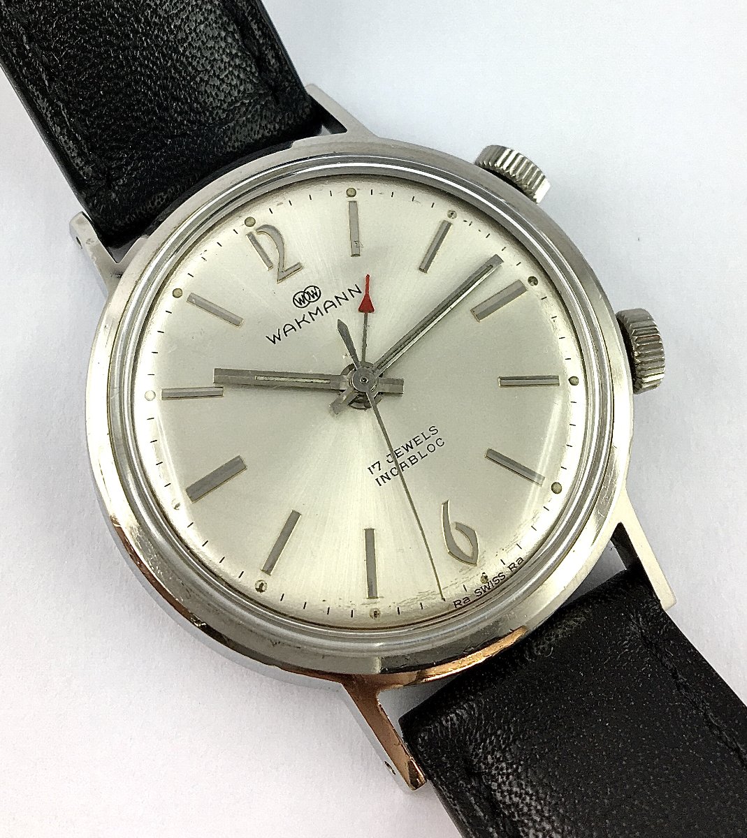 Wakmann Mechanical Watch With Alarm, 1950s Style, Steel On Leather -photo-1