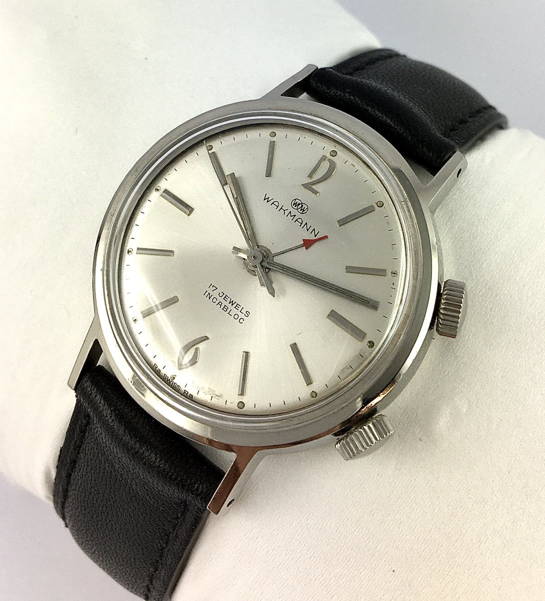 Wakmann Mechanical Watch With Alarm, 1950s Style, Steel On Leather -photo-2