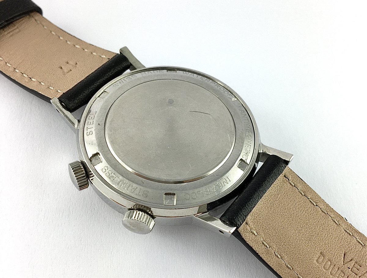 Wakmann Mechanical Watch With Alarm, 1950s Style, Steel On Leather -photo-7