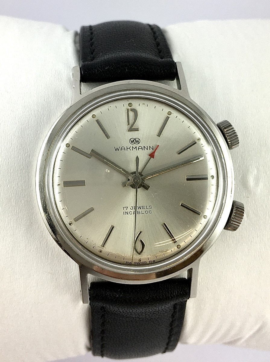 Wakmann Mechanical Watch With Alarm, 1950s Style, Steel On Leather 