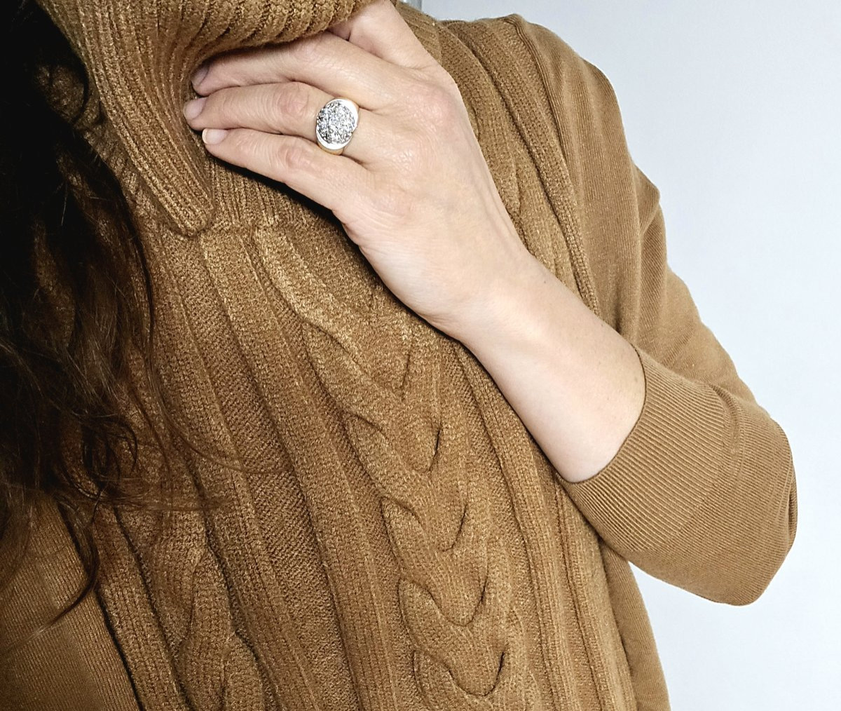 Bague Tank Années 40 Ovale Or Jaune et Pavage de Diamants Sur Platine-photo-7