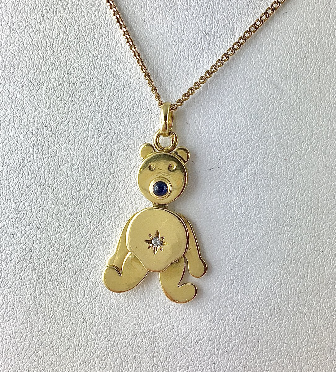 Articulated Teddy Bear Pendant, Sapphire And Diamond On Yellow Gold-photo-2