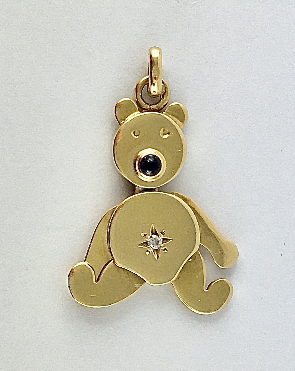 Articulated Teddy Bear Pendant, Sapphire And Diamond On Yellow Gold-photo-1