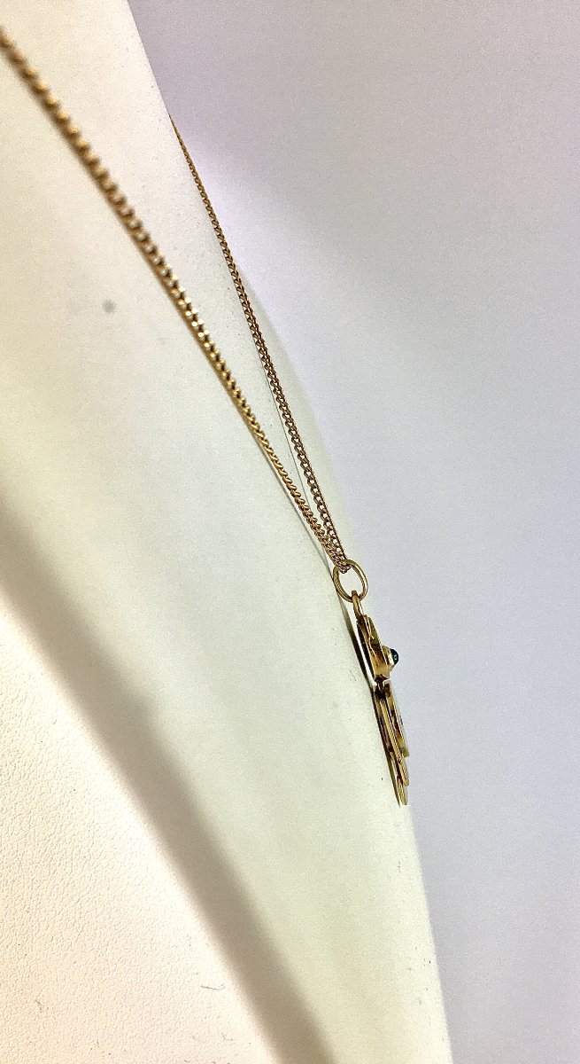 Articulated Teddy Bear Pendant, Sapphire And Diamond On Yellow Gold-photo-3