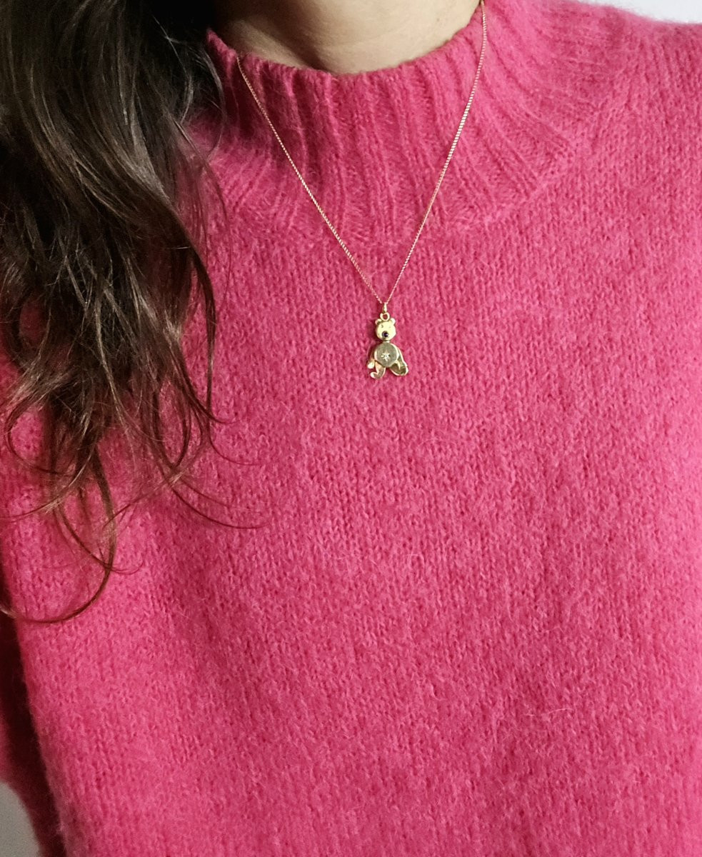 Articulated Teddy Bear Pendant, Sapphire And Diamond On Yellow Gold-photo-7