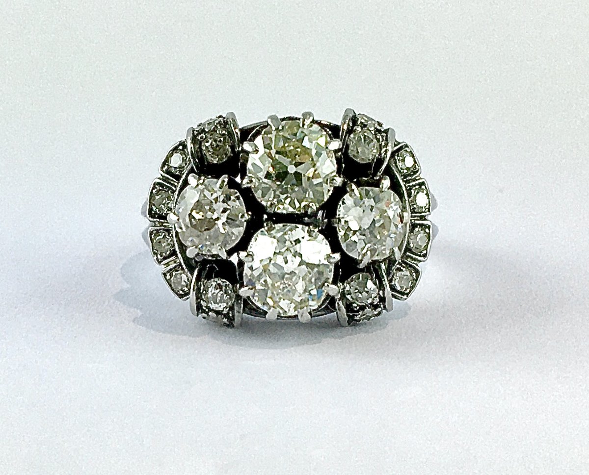 Ring Pavage De Diamants Taille Ancienne Sur Platine-photo-2